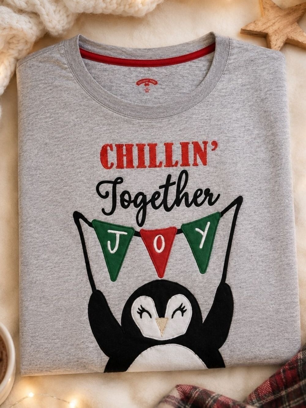 Holiday Time Womens Penguin Christmas Tee M